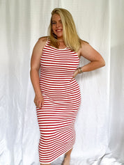 Boardwalk Stripes Midi Dress, red