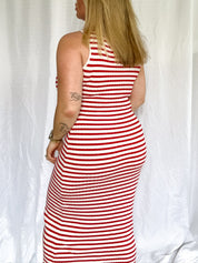 Boardwalk Stripes Midi Dress, red