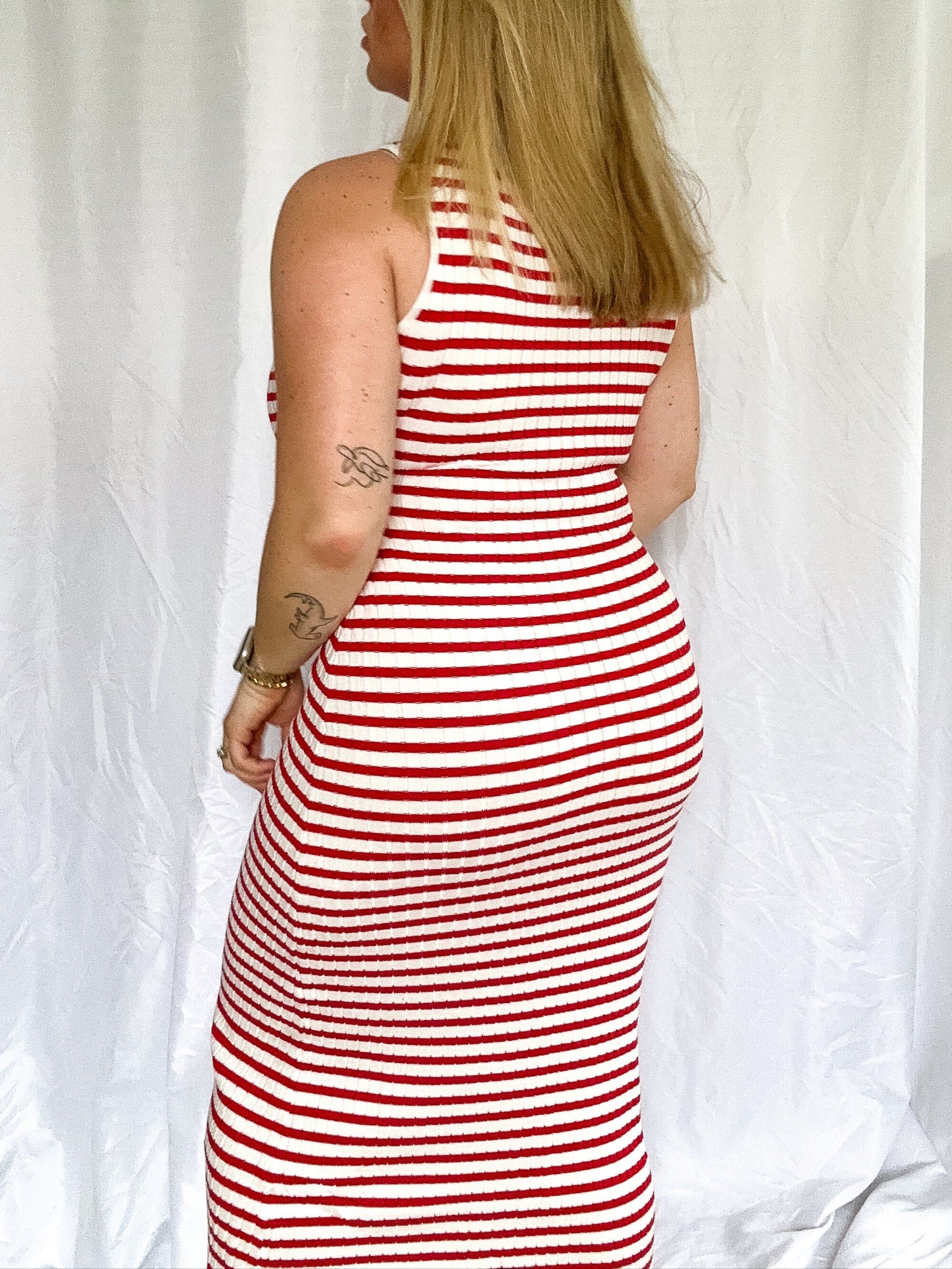 Boardwalk Stripes Midi Dress, red