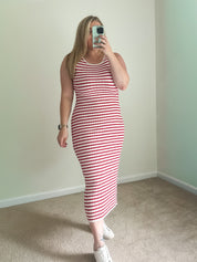 Boardwalk Stripes Midi Dress, red
