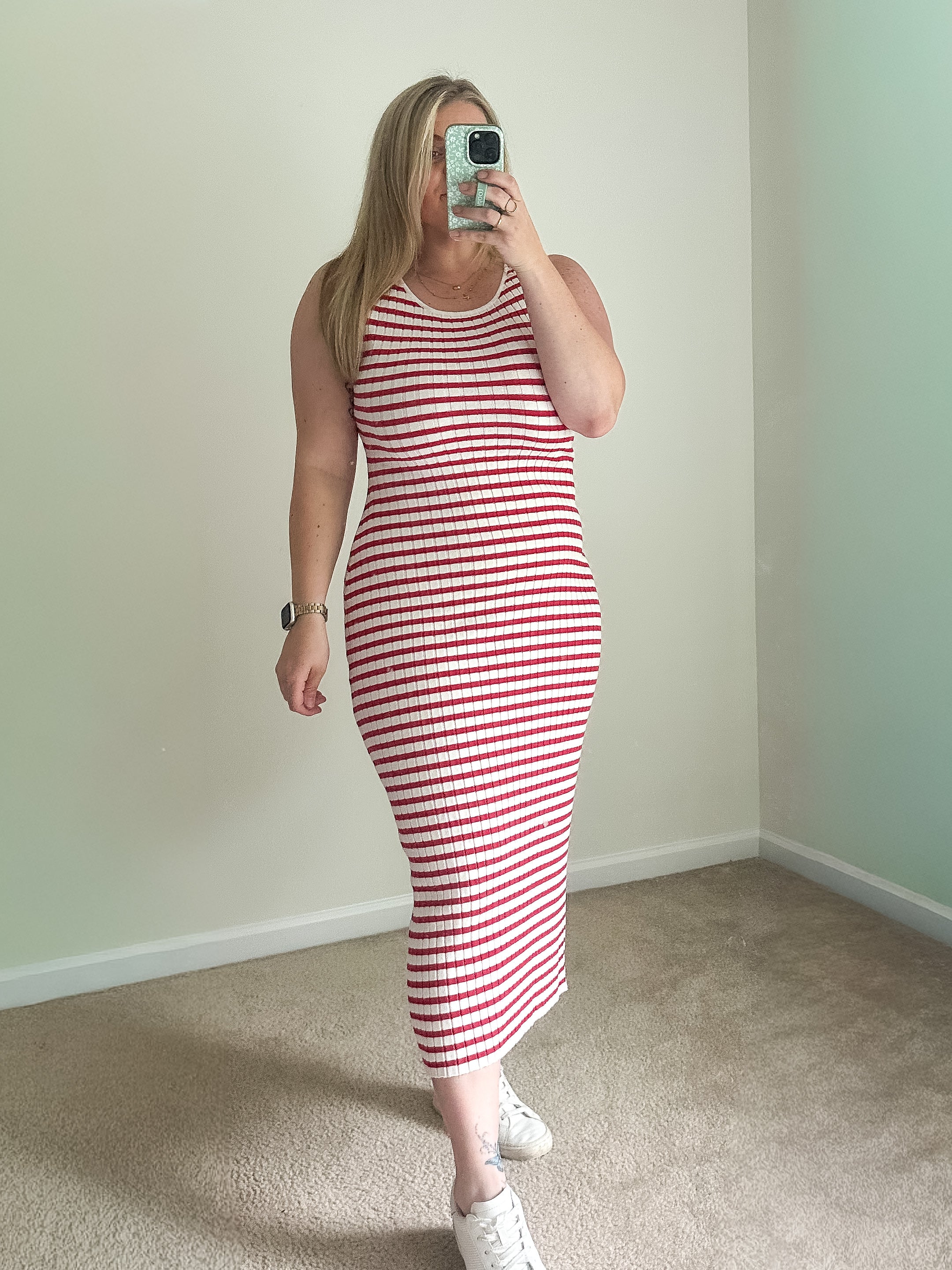 Boardwalk Stripes Midi Dress, red
