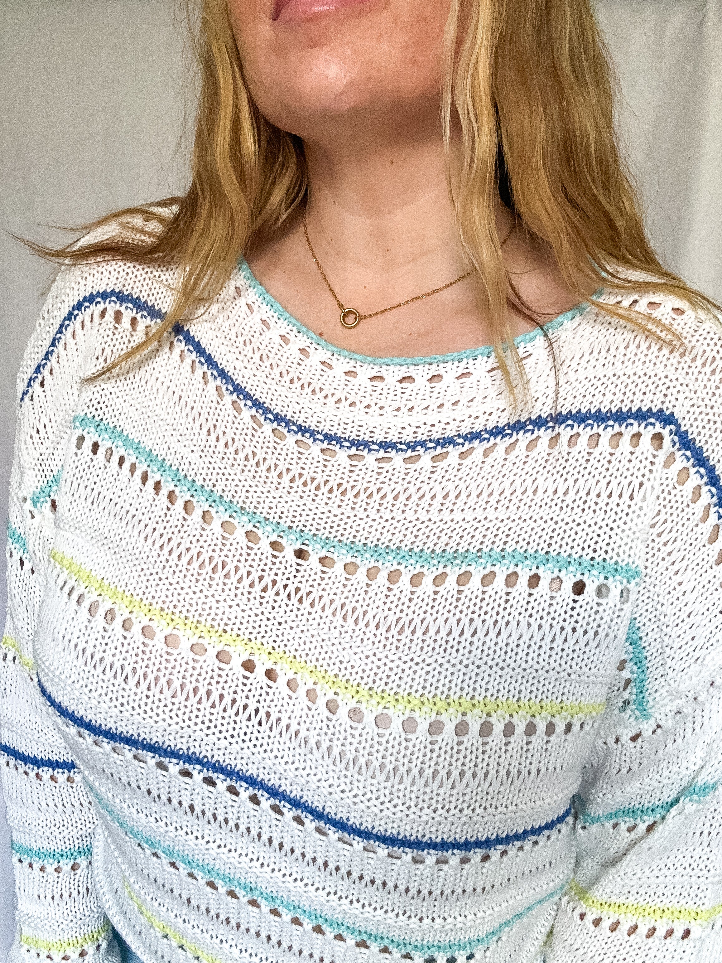 Shoreline striped crochet sweater, white