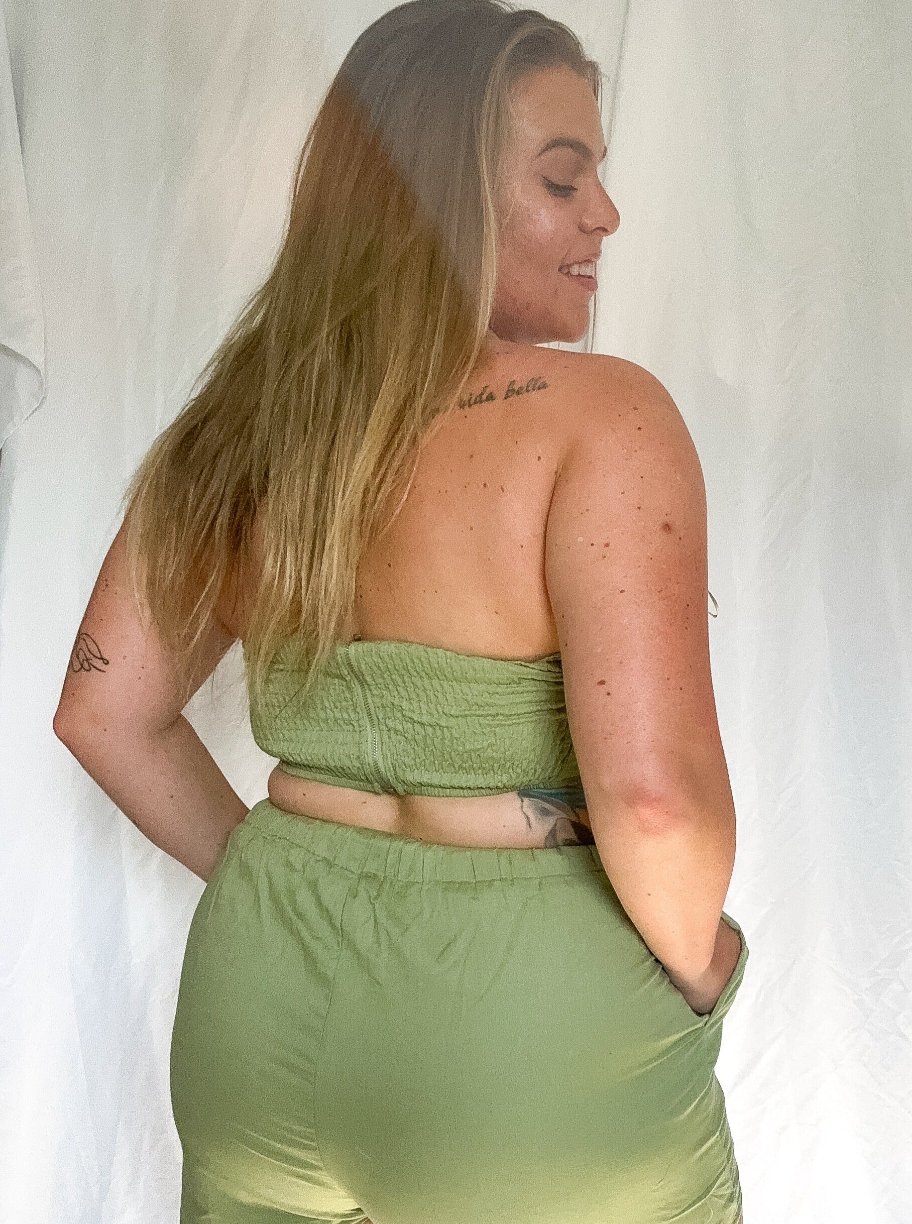 Lola bow tube top, green