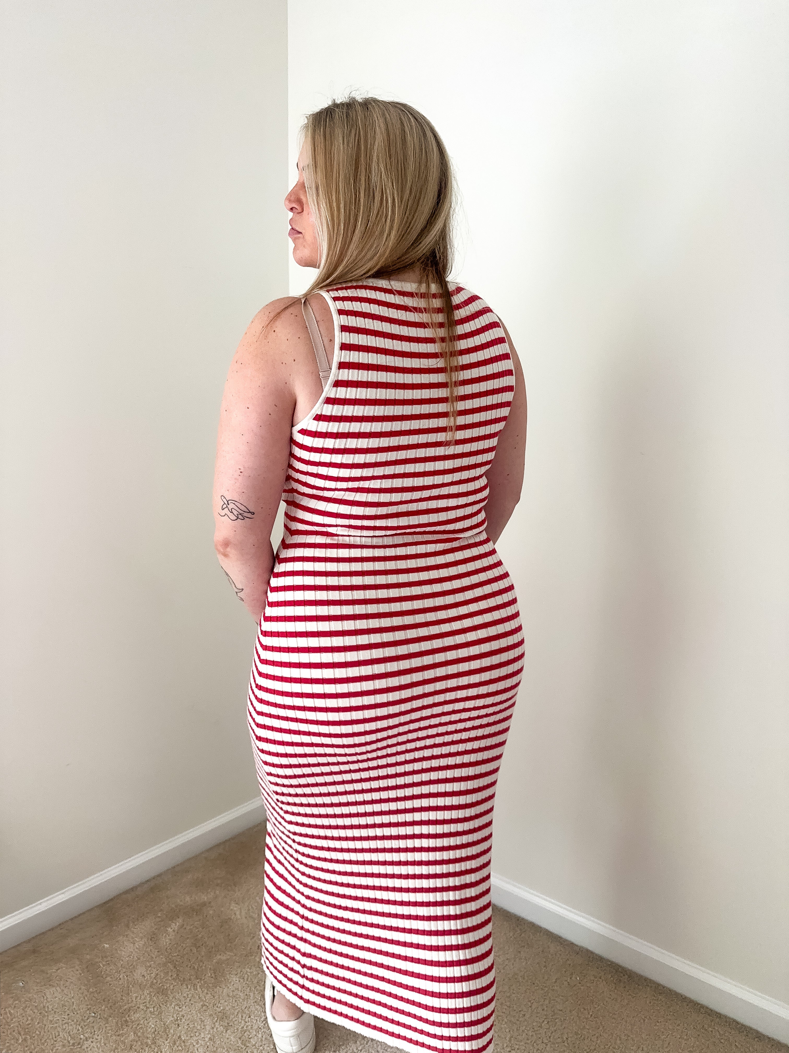 Boardwalk Stripes Midi Dress, red