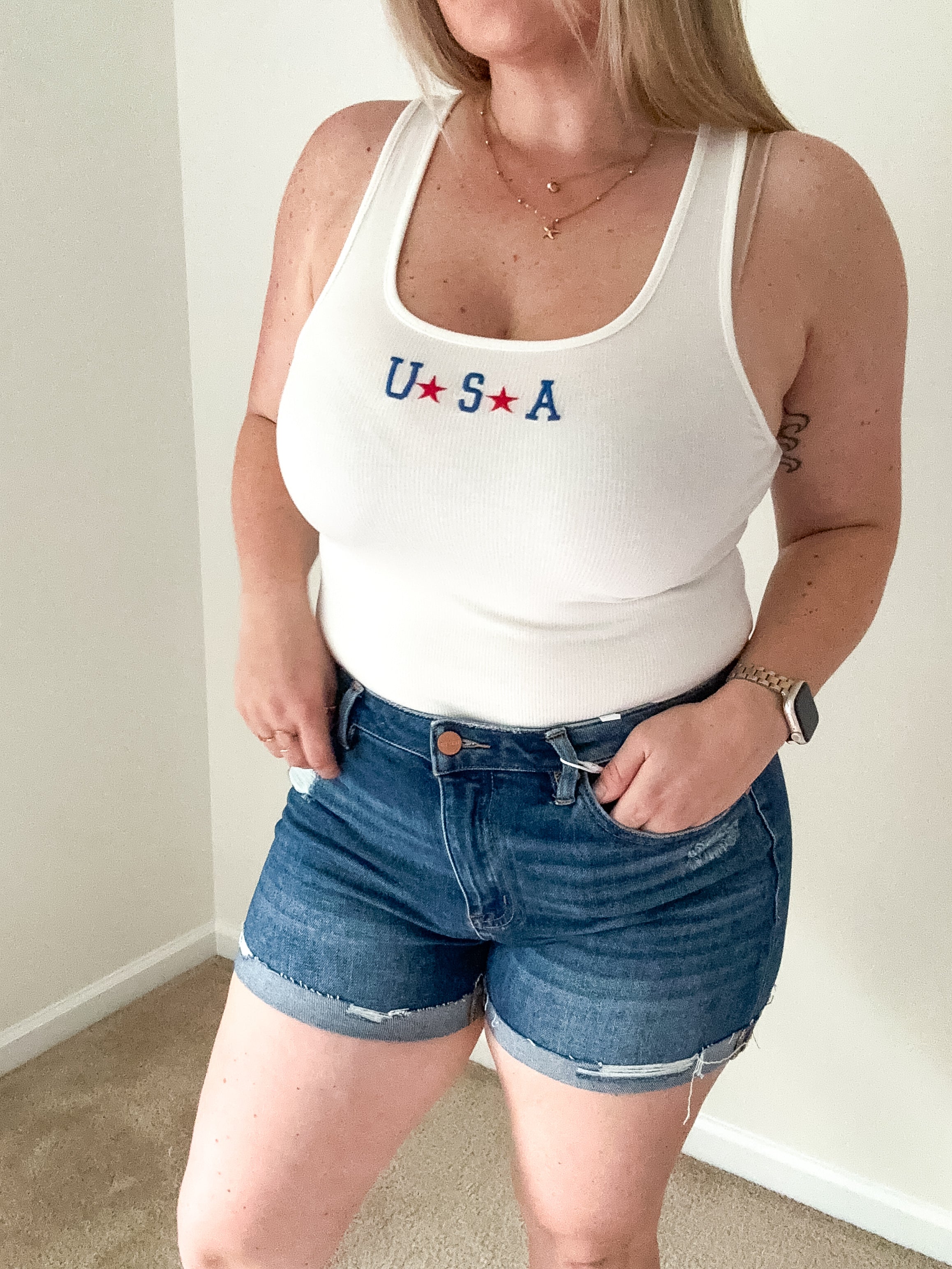 USA embroidered ribbed tank bodysuit