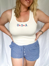 Ameri-cutie USA embroidered bodysuit, white