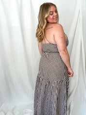 Driftwood Checkered Smocked Bodice Maxi Dress, brown