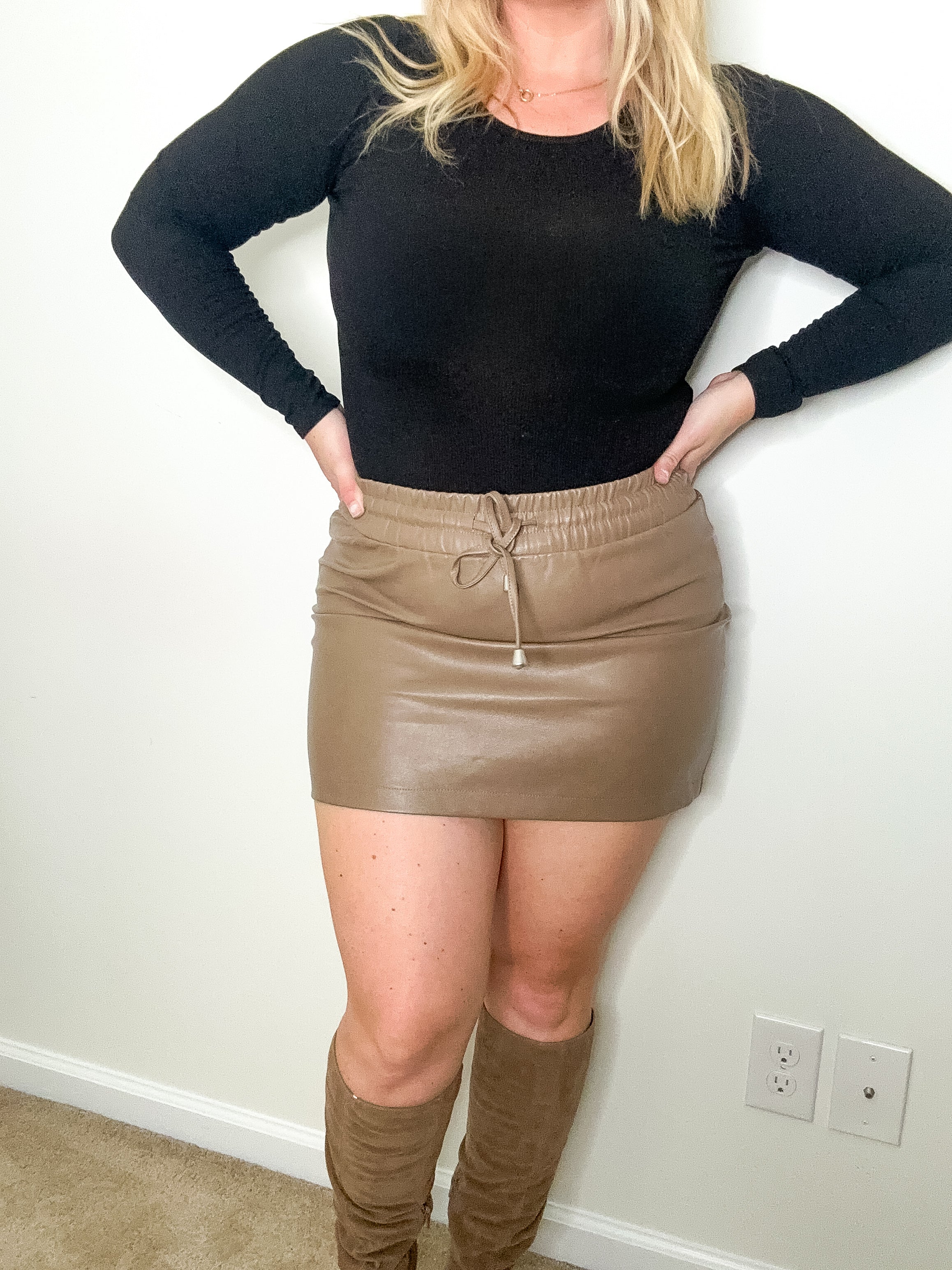 Mandy Pleather Skirt, brown