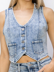 Chloe crop denim vest, light wash