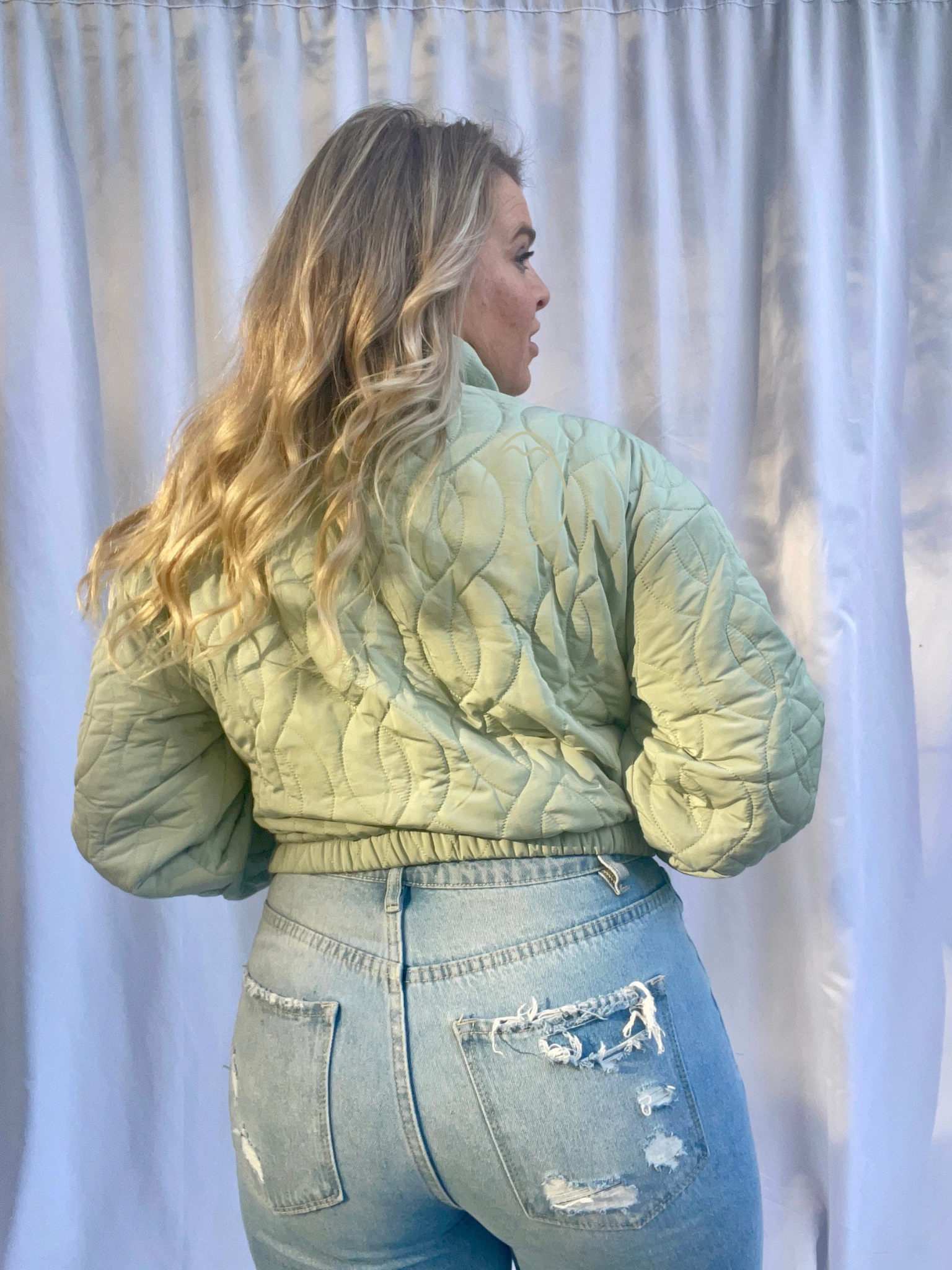 Outer Banks quilted crop jacket, sage