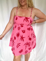 Pink Palms Babydoll Mini Dress, pink