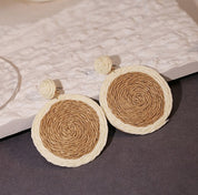 Straw Woven Round Earrings