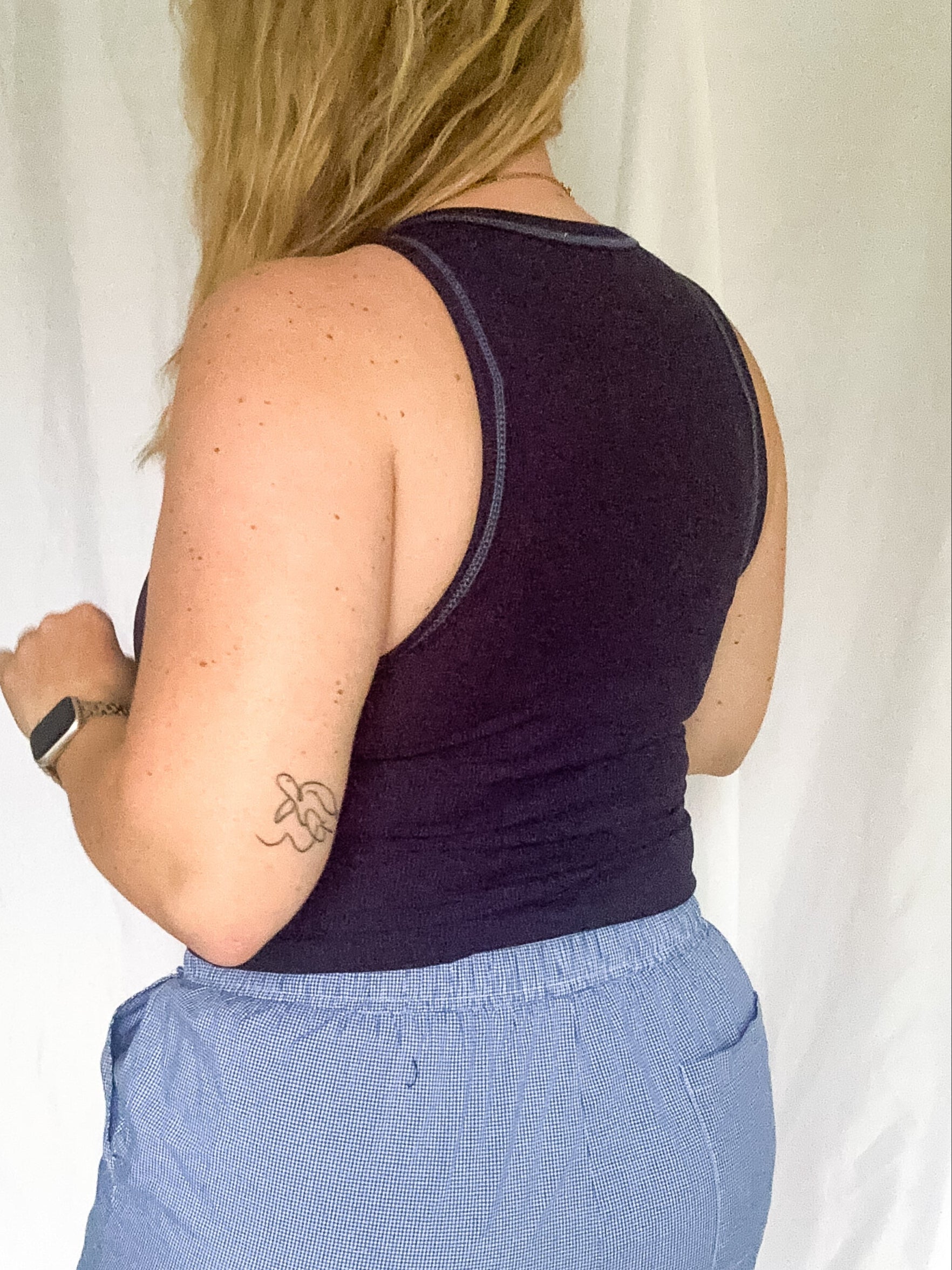 Coastal Stitch ribbed tank, navy
