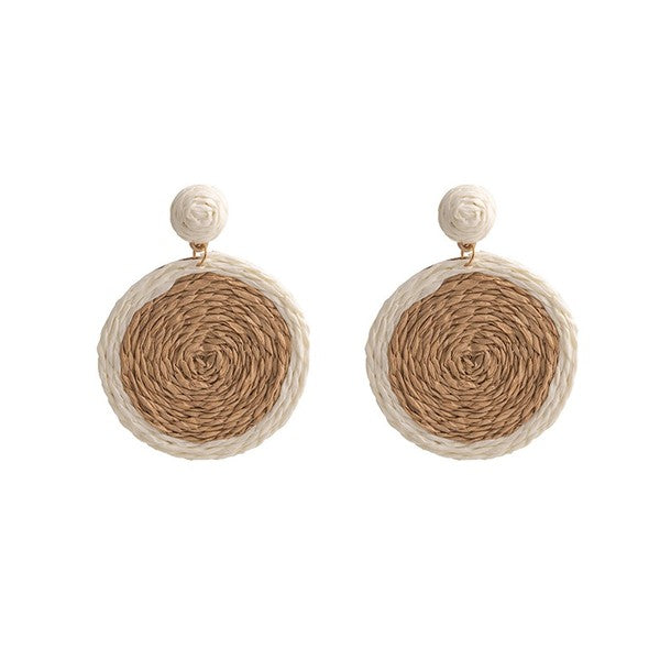 Straw Woven Round Earrings