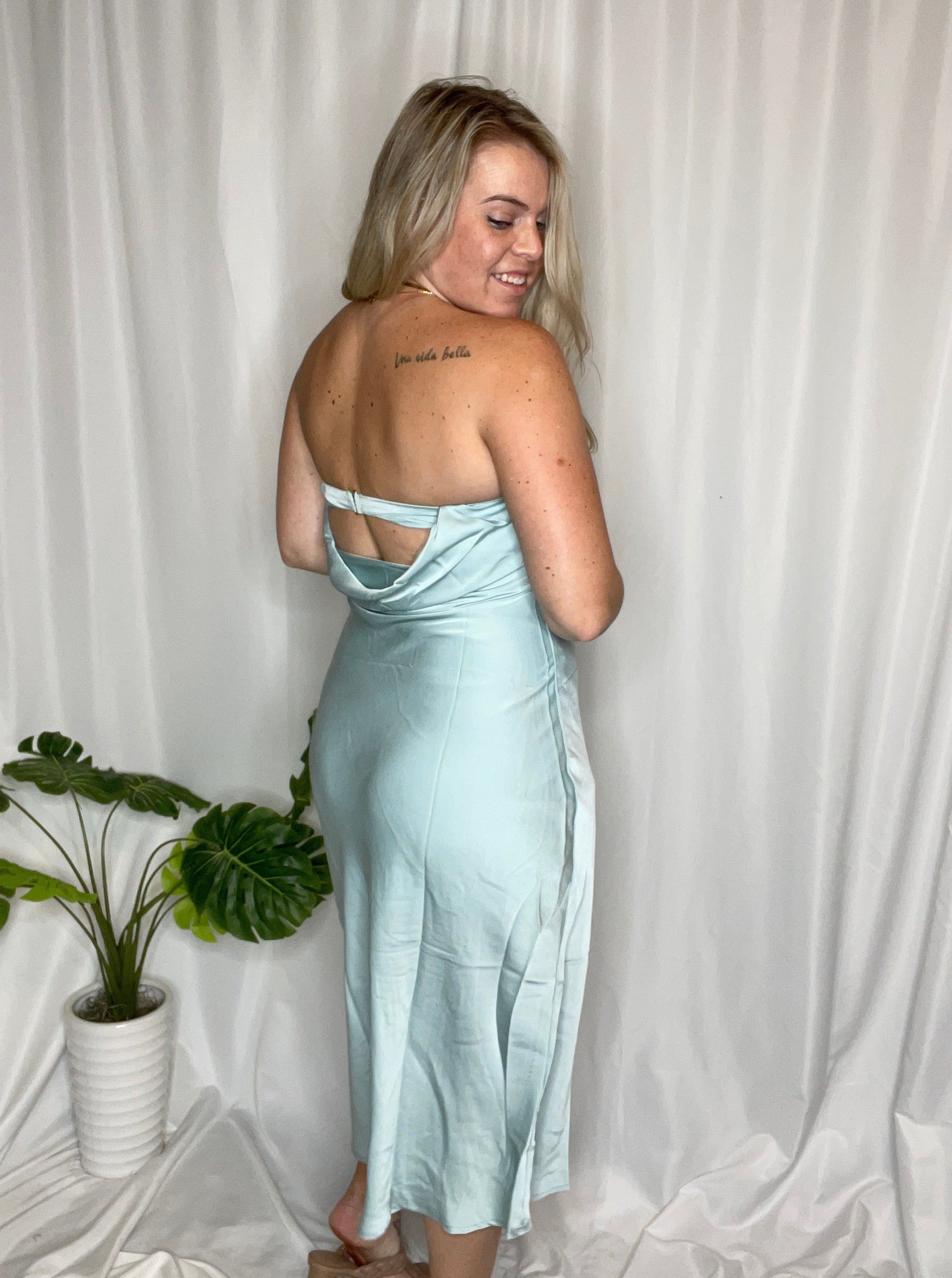 In Your Dreams strapless midi dress, light blue