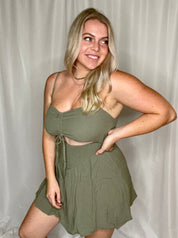 Caught a Vibe mini romper, olive