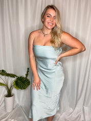 In Your Dreams strapless midi dress, light blue