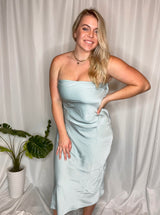 In Your Dreams strapless midi dress, light blue
