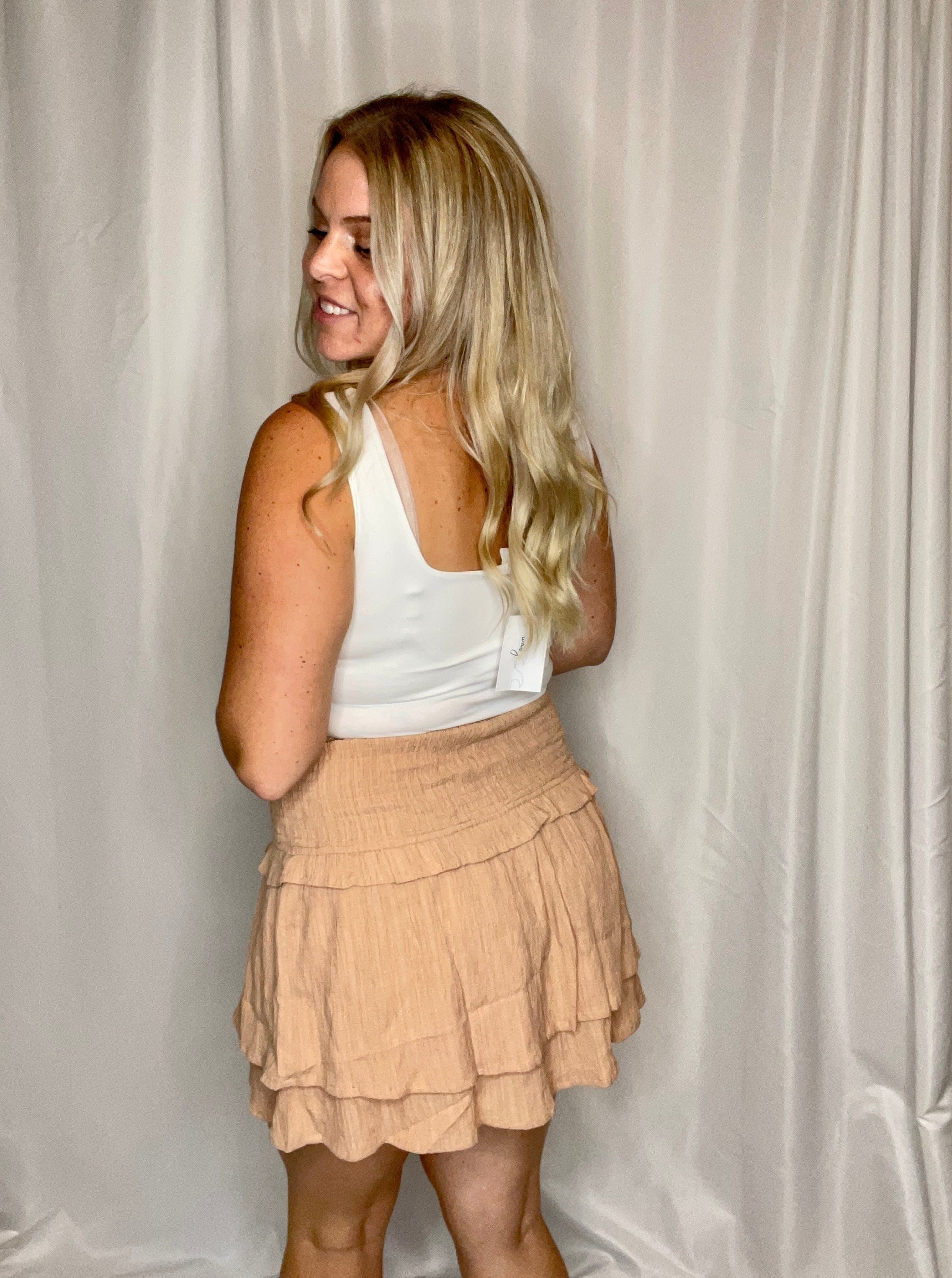Brunch Babe ruffle skirt, peach