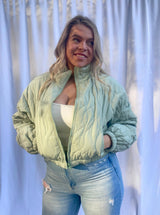 Outer Banks quilted crop jacket, sage