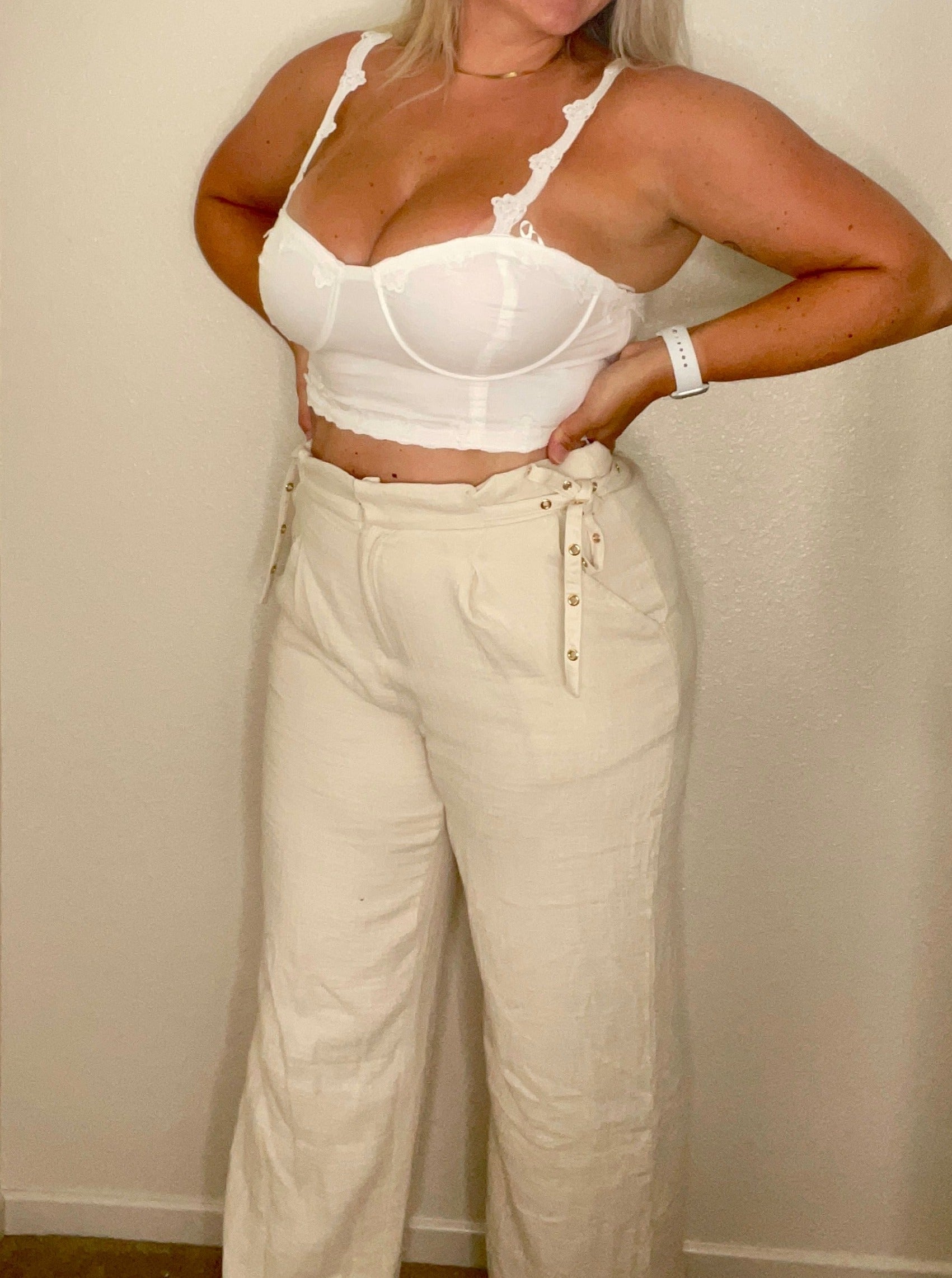 Yacht Club wide leg pants, cream