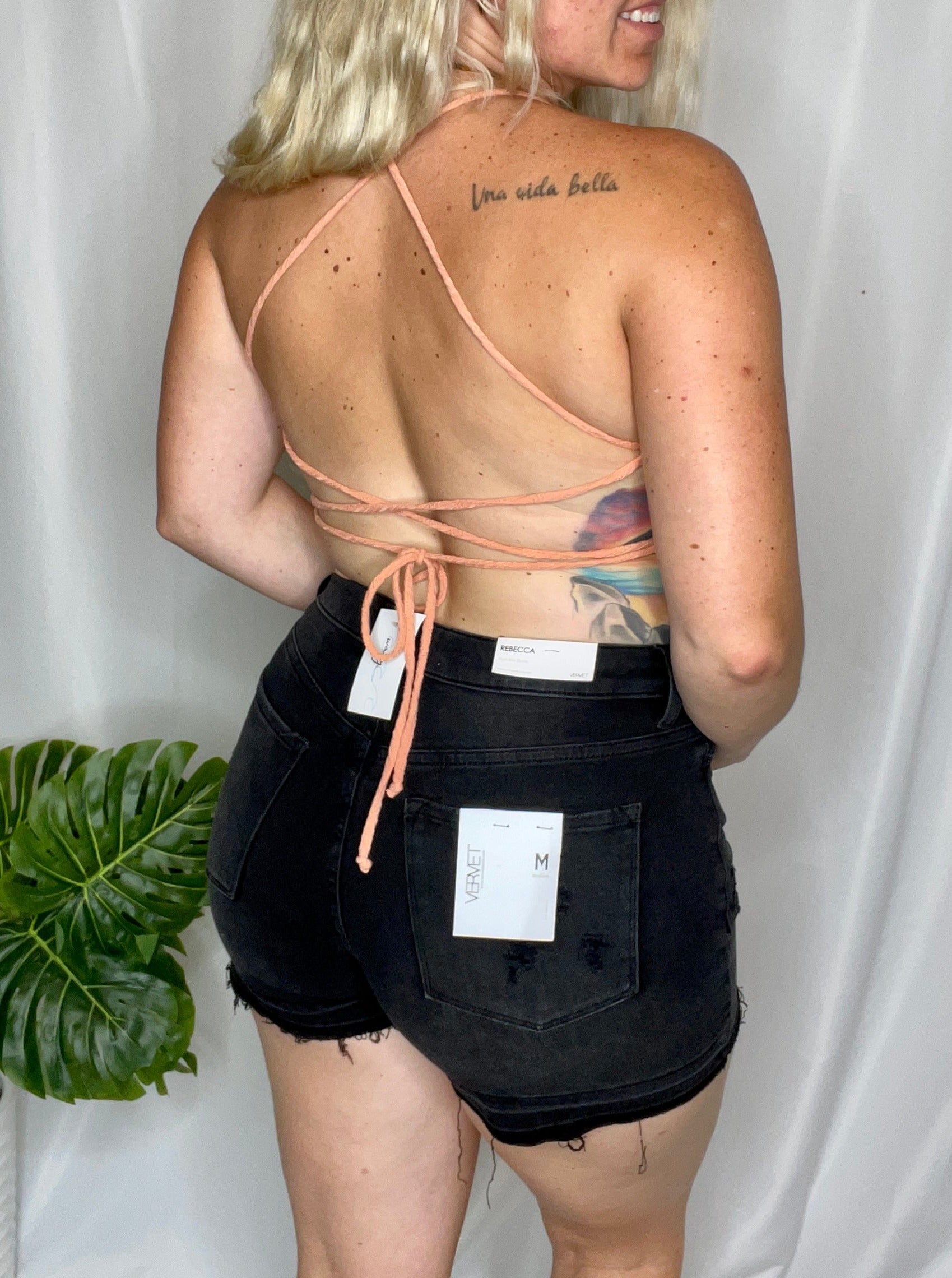 Vervet washed out denim shorts, black