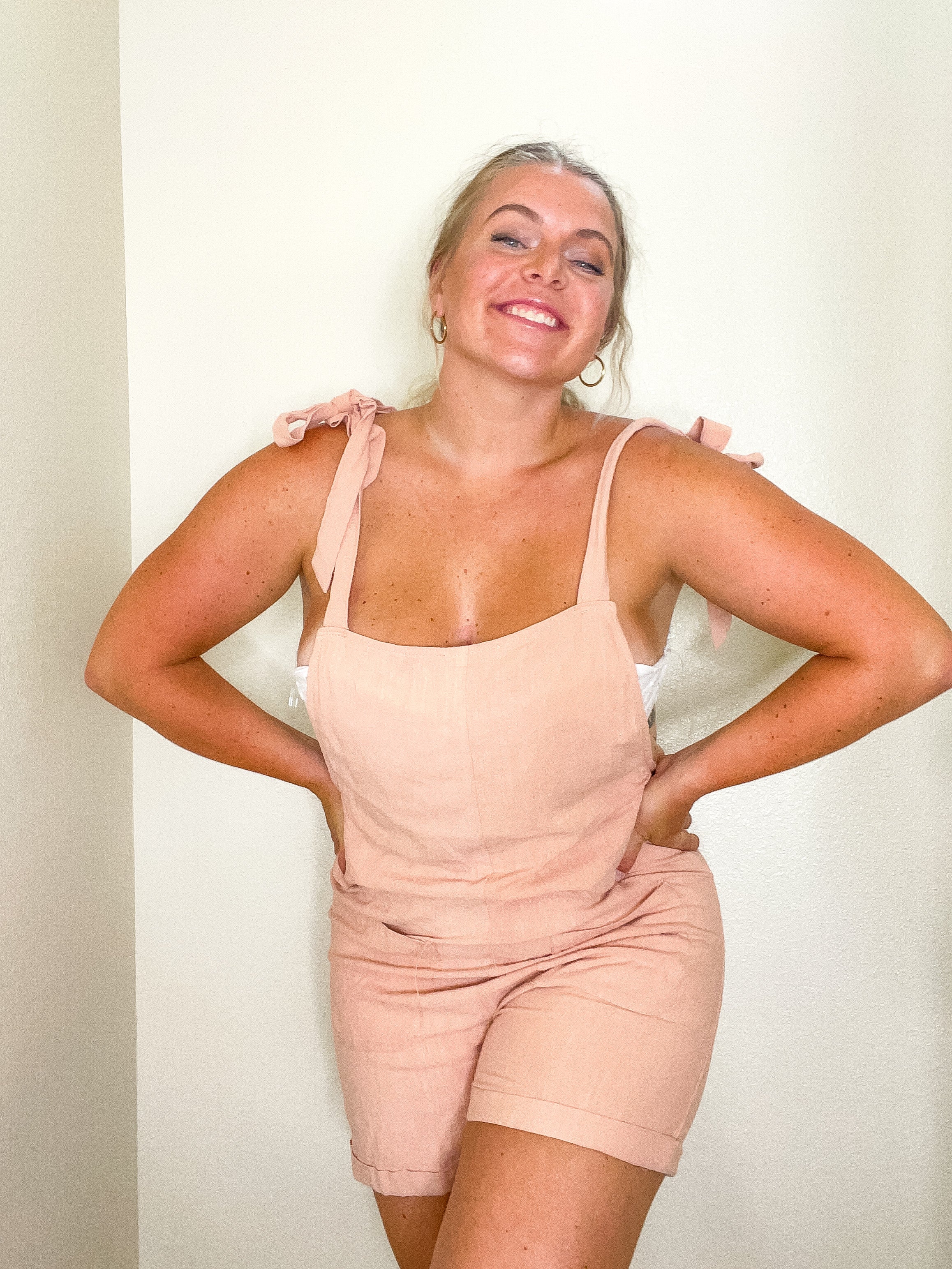 Tropical Peach Romper, pink
