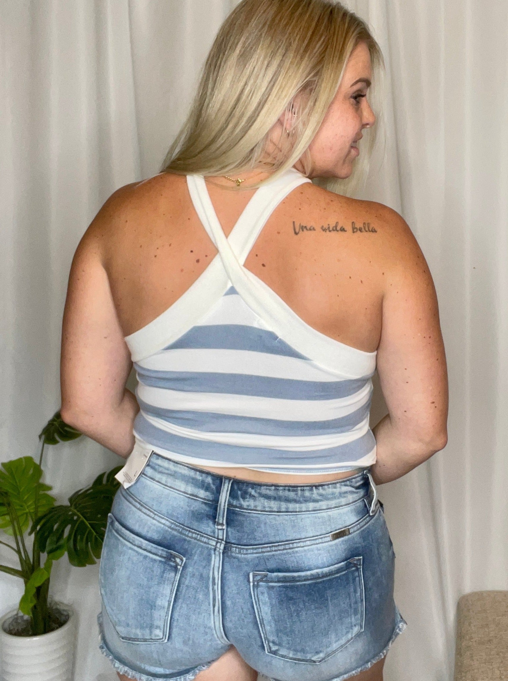 Cool for the Summer striped halter tank, blue