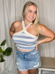 Cool for the Summer striped halter tank, blue