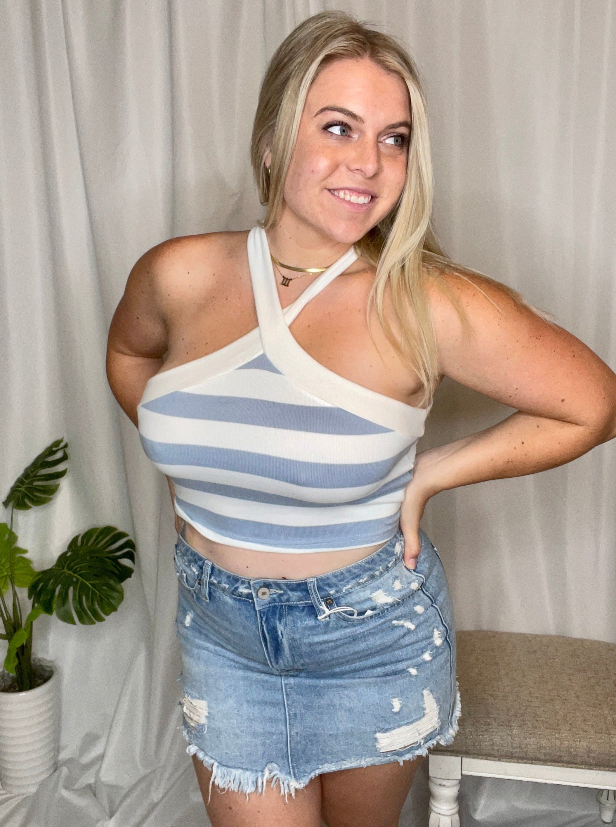 Cool for the Summer striped halter tank, blue