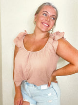 Layken ruffled shoulder top, mauve