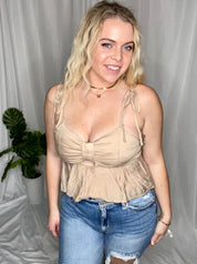 Kaity Tie Strap Crop Top, nude